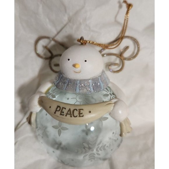 Blown Glass Christmas Ornament Snowmen Angels Blue and Pink Peace and Love - Picture 2 of 4